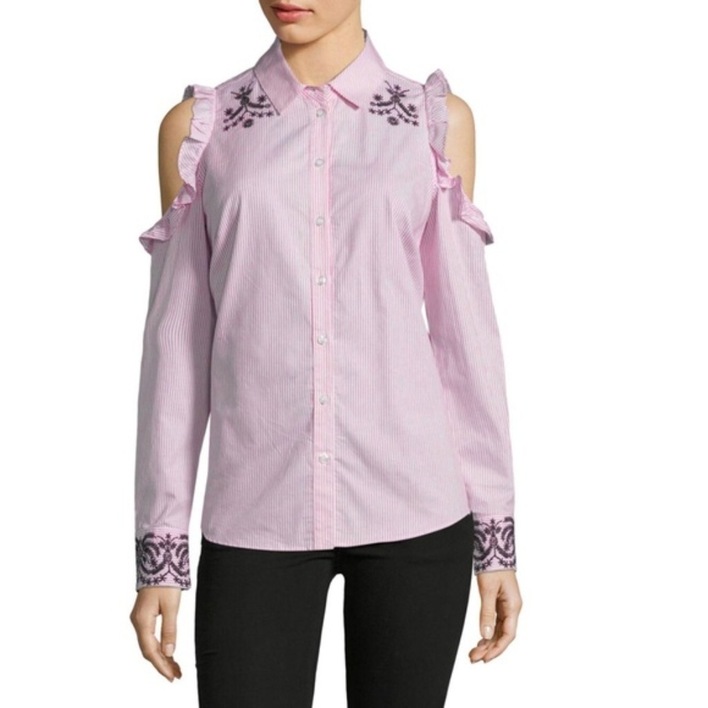 Nanette Lepore Medium Button Down Cold Shoulder - image 1